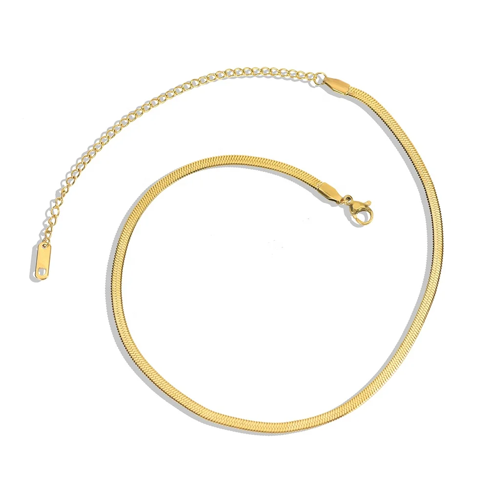 
Dainty Stainless Steel Chain Link Choker Necklace Minimalist Gold Plated Flat Snake Chain Necklace Jewelry for Women 
