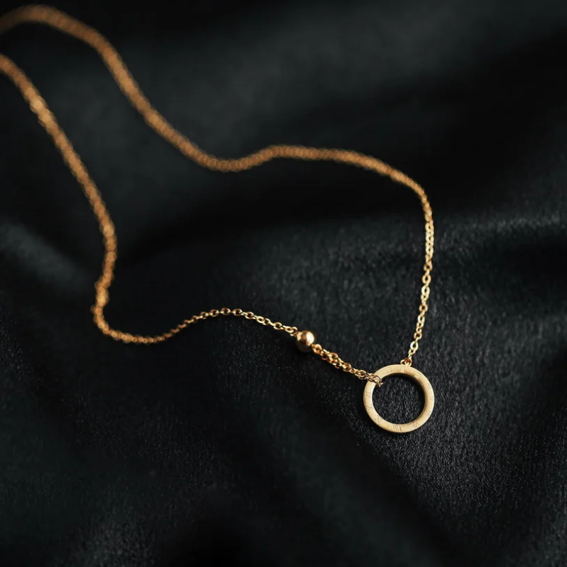 316L Stainless Steel Fashion Fine Jewelry Circle Beaded Vintage Roman Numerals Charms Chain Choker Necklaces Pendants For Women