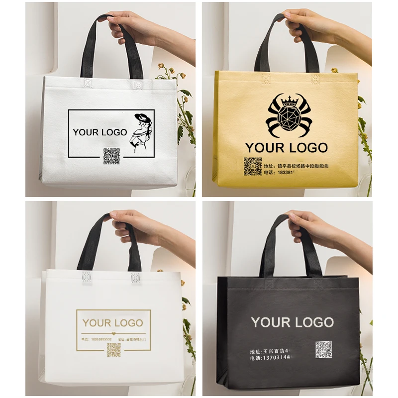 Wholesale gold silver non-woven portable shopping bag custom LOGO gift bag Reusable handbag Clothing packaging bags Eco-friendly
