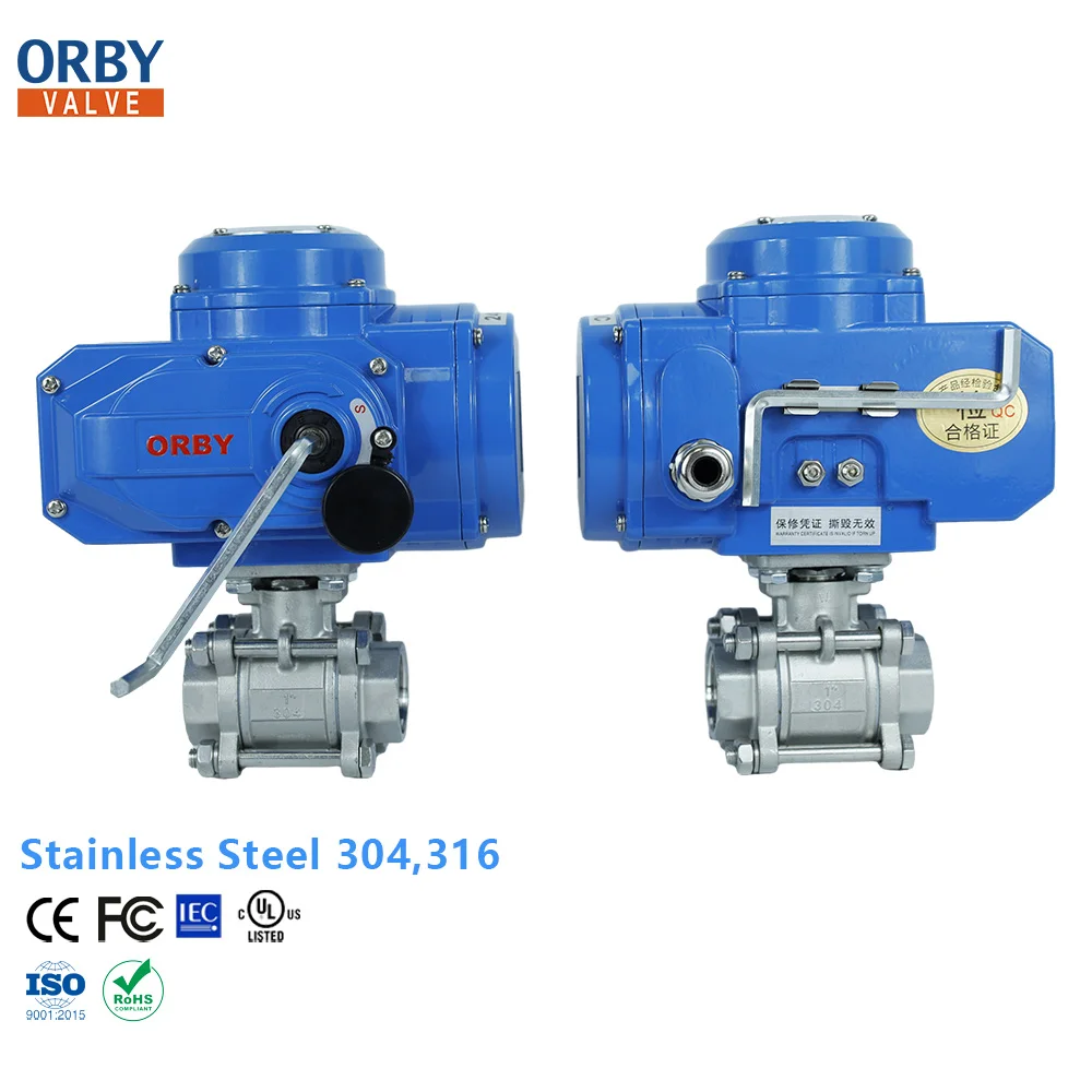 PN16 PN25 PN64 On/off or Modulating Type 2 Way 230V 12V SS304 Electric NPT Thread SS Ball valve