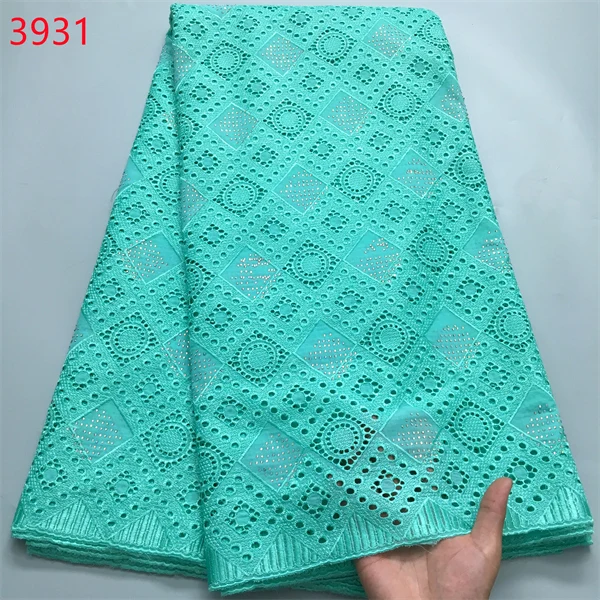 3931 Pure White African Plain Lace Fabric Embroidery High Quality Dry Swiss Voile Cotton With Crystal For Women Wedding Dress