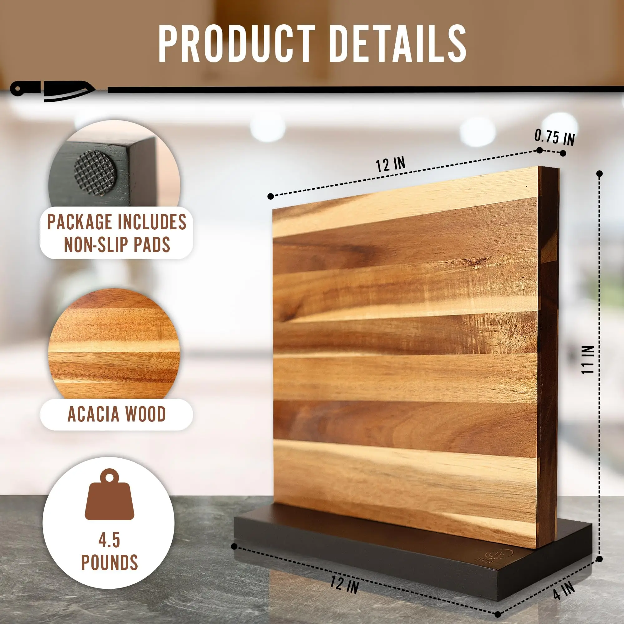 Double Side Acacia Wood Magnetic Knife Holder Bamboo Magnet Knife Storage Organizer Block Magnetic Universal Stands Rack