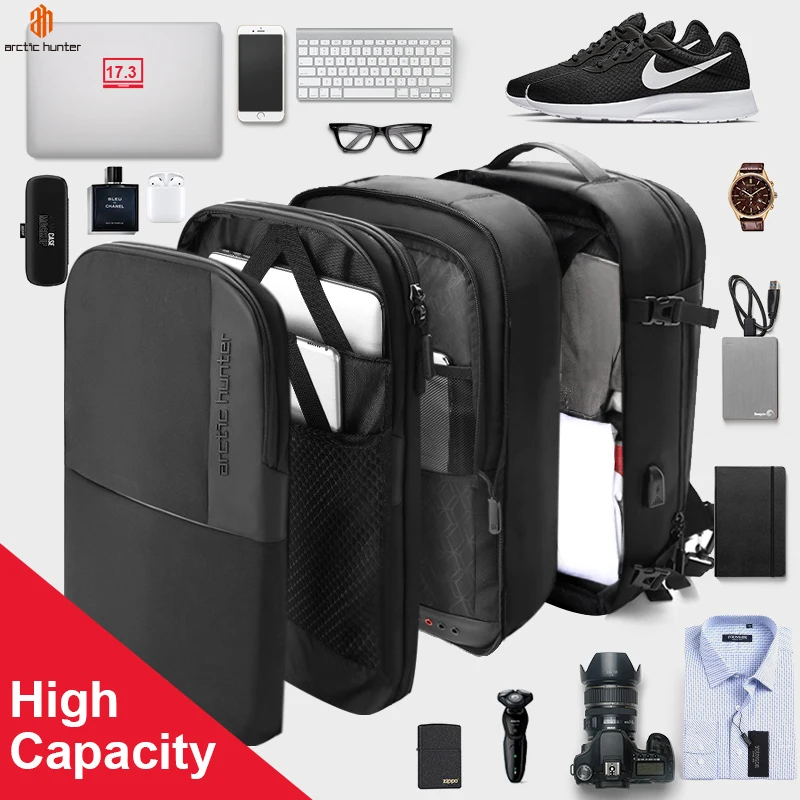 2022 ARCTIC HUNTER 2 in 1 Detachable Laptop Backpack 17 inch Laptop Custom Hiking Backpack Male Mochila waterproof backpack bag
