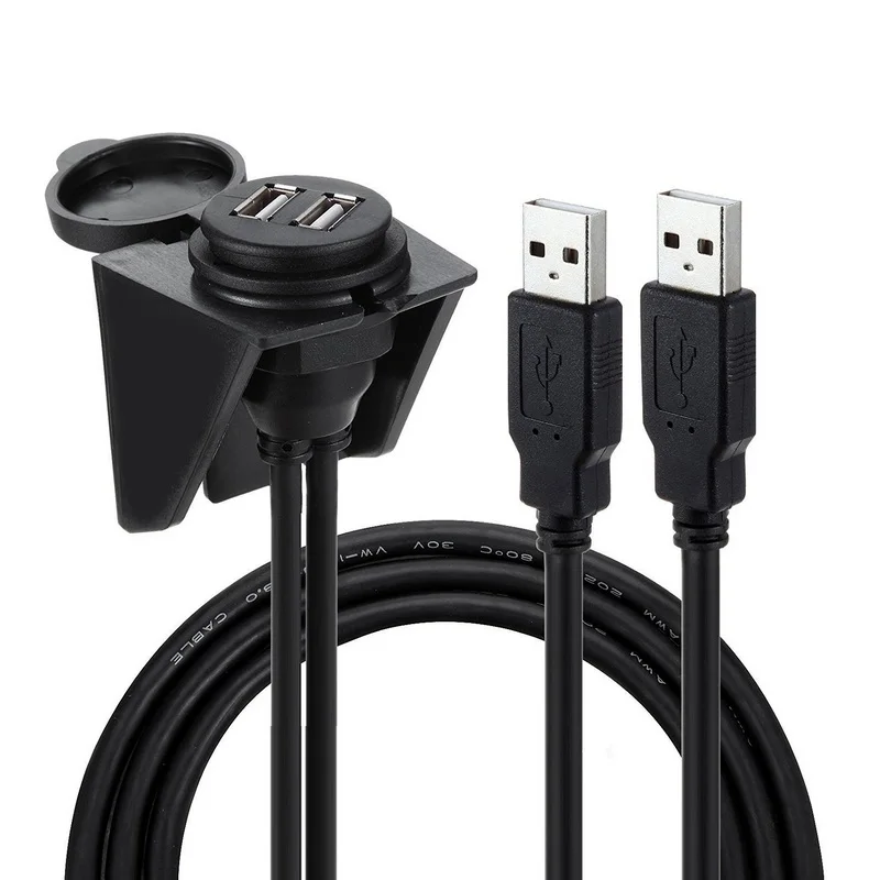 Waterproof Cable Dual USB 2.0 A Male to Female Round Panel Mount Extension Cable