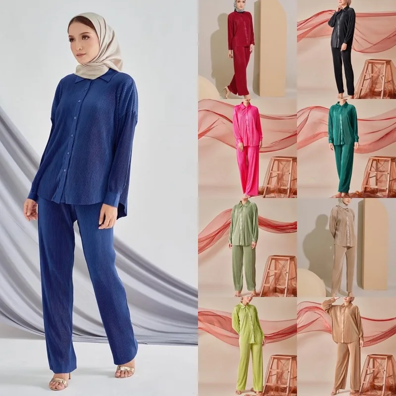 Wholesale casual twopiece outfit Custom pajamas loungewear women Suits Women Home Suit pleated long set casual homewear