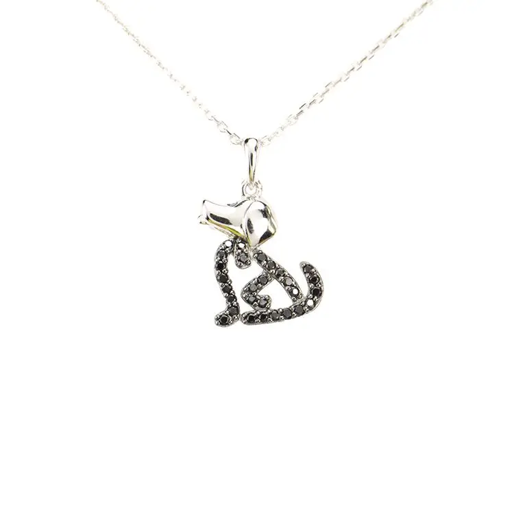 Hot Selling Commercial Products Advanced Silver Jewelry 925 Silver Black Crystal Puppy Pendant Necklace