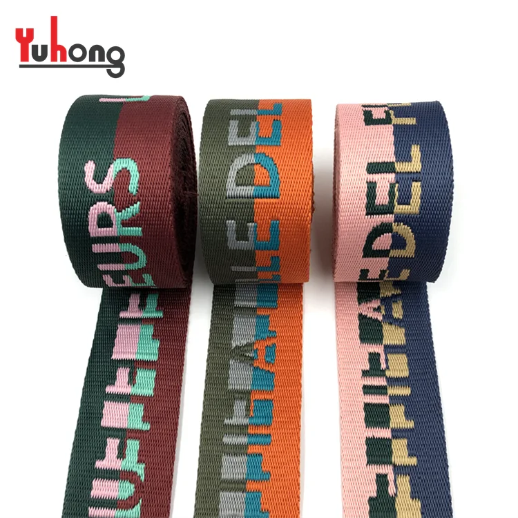 Custom Fashion Logo/brand Durable Polyester Jacquard Nylon Webbing Strap For Tote Bag