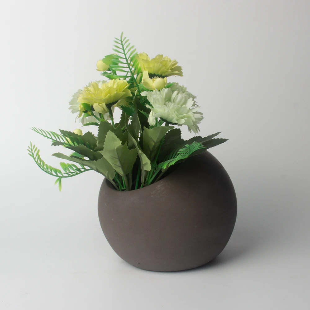 Unique Desktop Garden Statues Cement Decor Flower Pot & Concrete Small Plant Pots for Indoor Plants & Outdoor Gardens