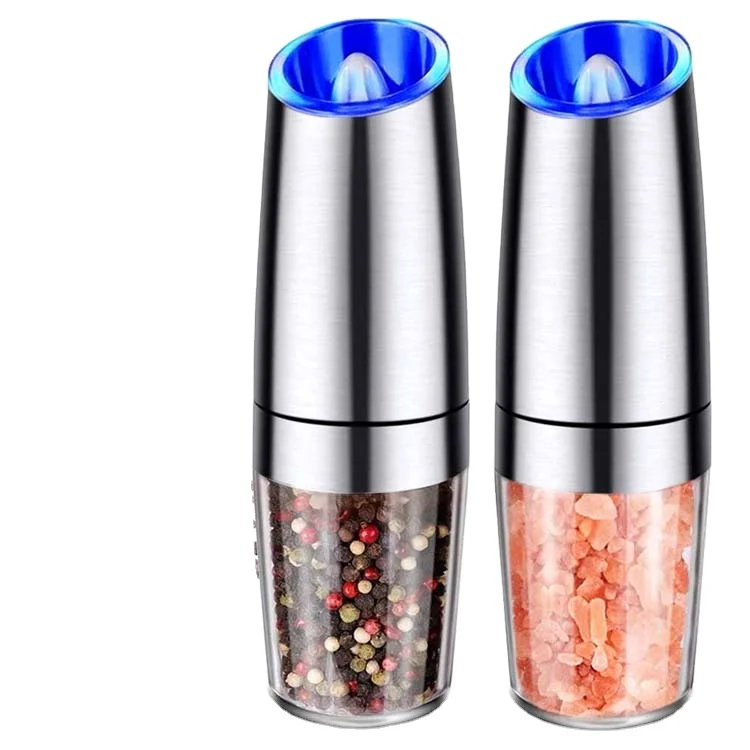 
Household Portable Kitchenware Automatic Pepper Or Salt Grinder With Blue Light Stainless Steel Transparent Visible grinder 