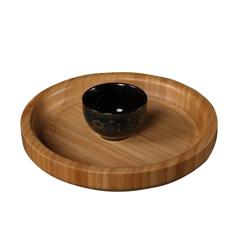 Natural Round Bamboo Food Serving Circle Tray for Coffee Table Food TEA Tray