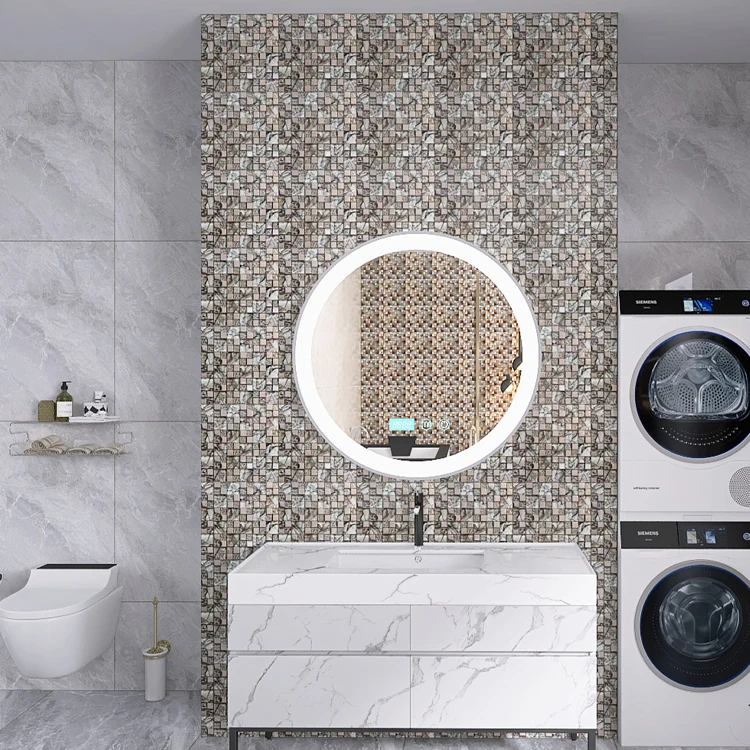 Factory Price Grid Pattern Light Color Square Electroplated Metal Shiny Tiles Glass Mosaic For Walls