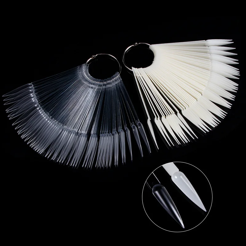Yimart 50 Sharp Tips Fan Shape Nail Polish Gel ABS Plastic Color Chart Display with Metal Ring