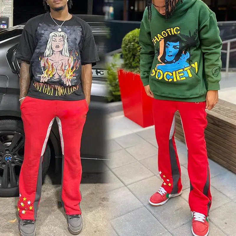 Hot Sale Men Patchwork Graffiti Stack Pant Sweatpants High Quality Casual Custom Jogger Sweat Flare Pants Men
