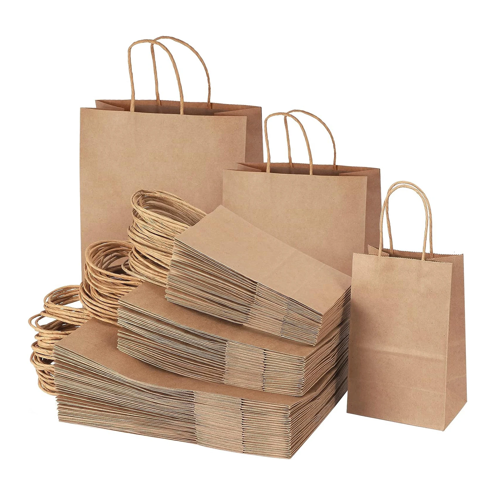 Various sizes Restaurant brown kraft packaging kids fried chicken salad Portable takeout with handle 21*11*27 Natural paper bag