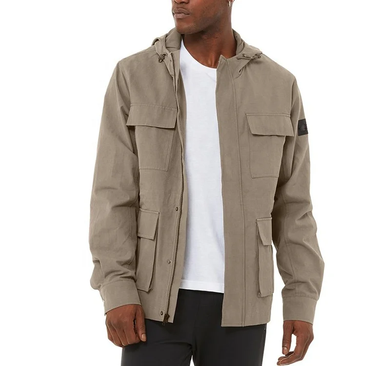 Custom twill fabric work jacket wholesale OEM mens many pockets regular fit utility cargo jackets