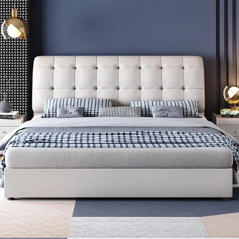 Good quality double with led light with four drawers storage leather bed