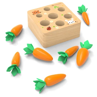 Wooden  Early Educational Montessori Kids Block Puzzle Set Pulling Radish Game Toys Puzzle Carrots