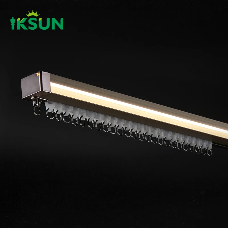 IKSUN Curtain Pelmet Single Track Living Room Bedroom Optional Customize Length Curtain Rail Track With Valance and LED lights