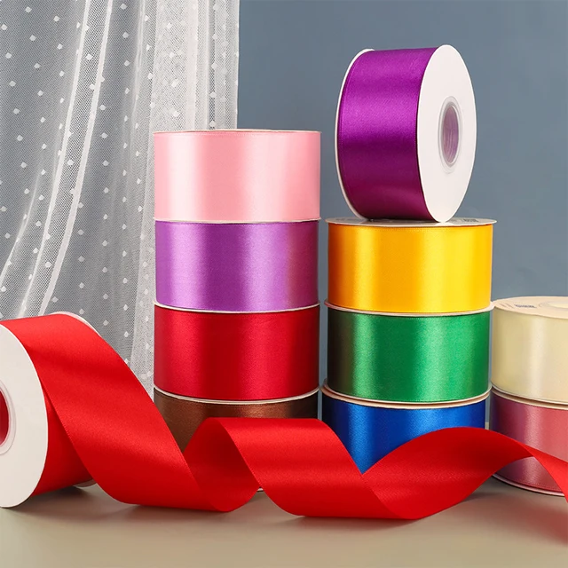 5cm 2inches 50yards Wholesale Polyester Gift Ribbon Christmas Custom Double Face Sided Decorating Packaging Color Satin