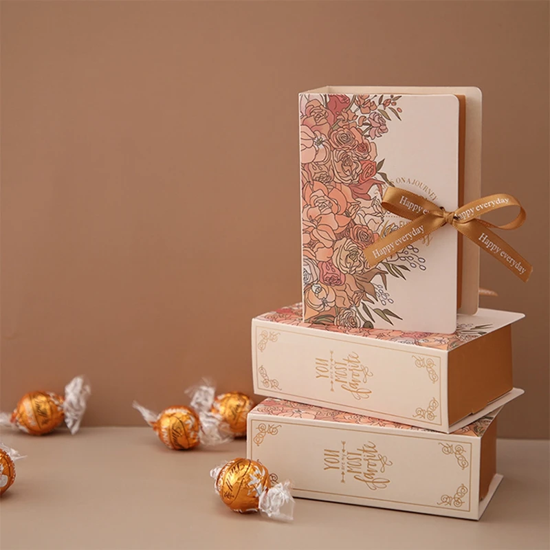 Bow tie Vintage Holiday candy box Floral Print book shaped custom chocolate packaging paper gift boxes