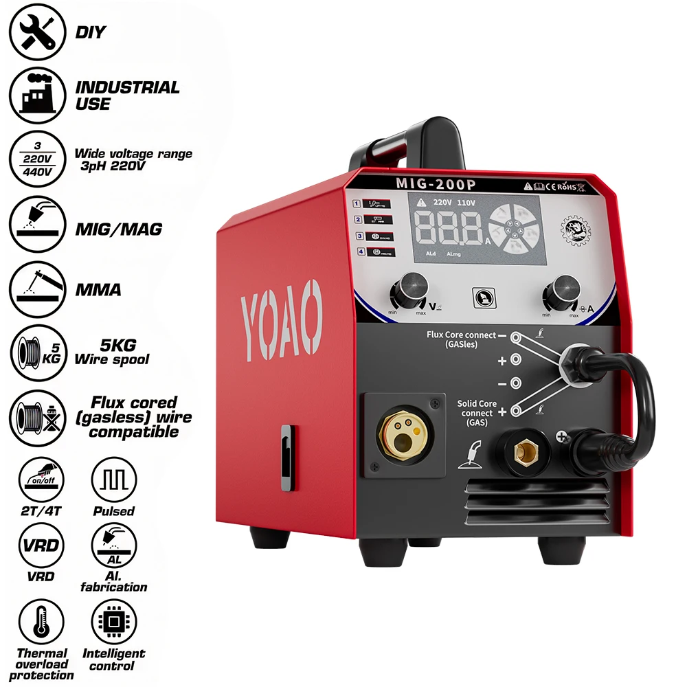 YOAO Feeder Digital/Synergic Pulse 3days Delivery Mig Co2 Igbt Dc Inverter Aluminium Welder Mig-200/250P