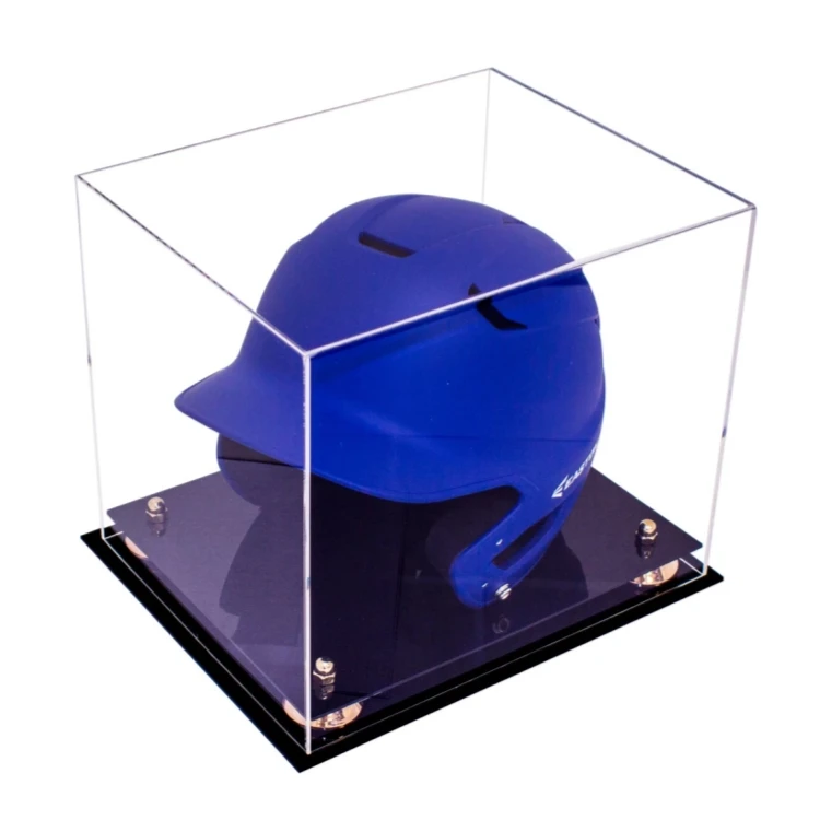 Clear Acrylic Baseball Batting Helmet Display Case with Risers and Black Base