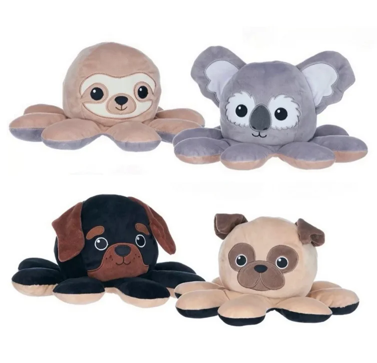 Hot sale jungle tiger leopard giraffe monkey reversible stuffed animals Reversible plush Octopus Jungle Animal Soft Toy