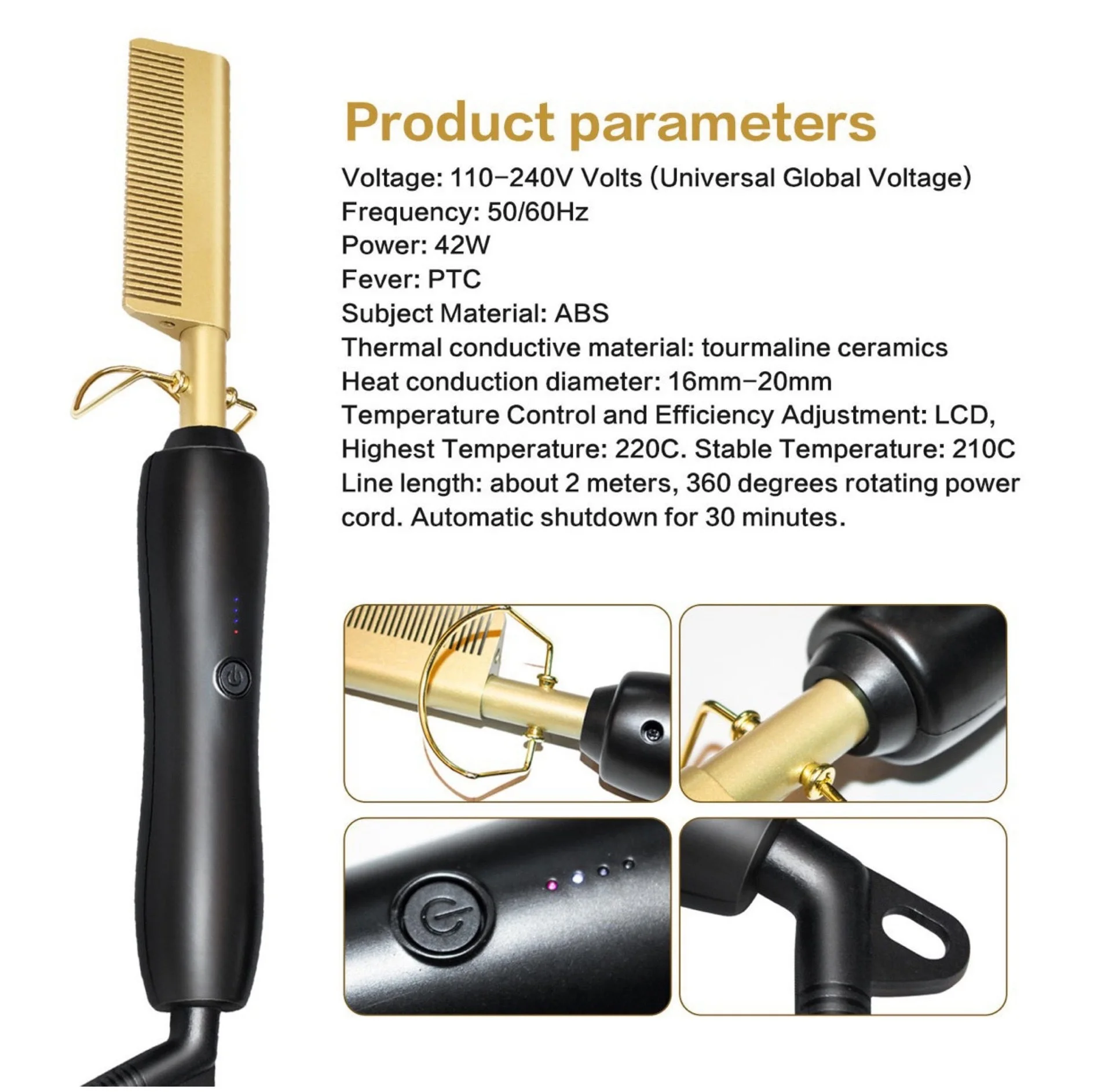 Wholesale Wet and Dry Use 2 in 1 Ceramic Copper Electrical Hair Straightener Comb for Women Hot Comb