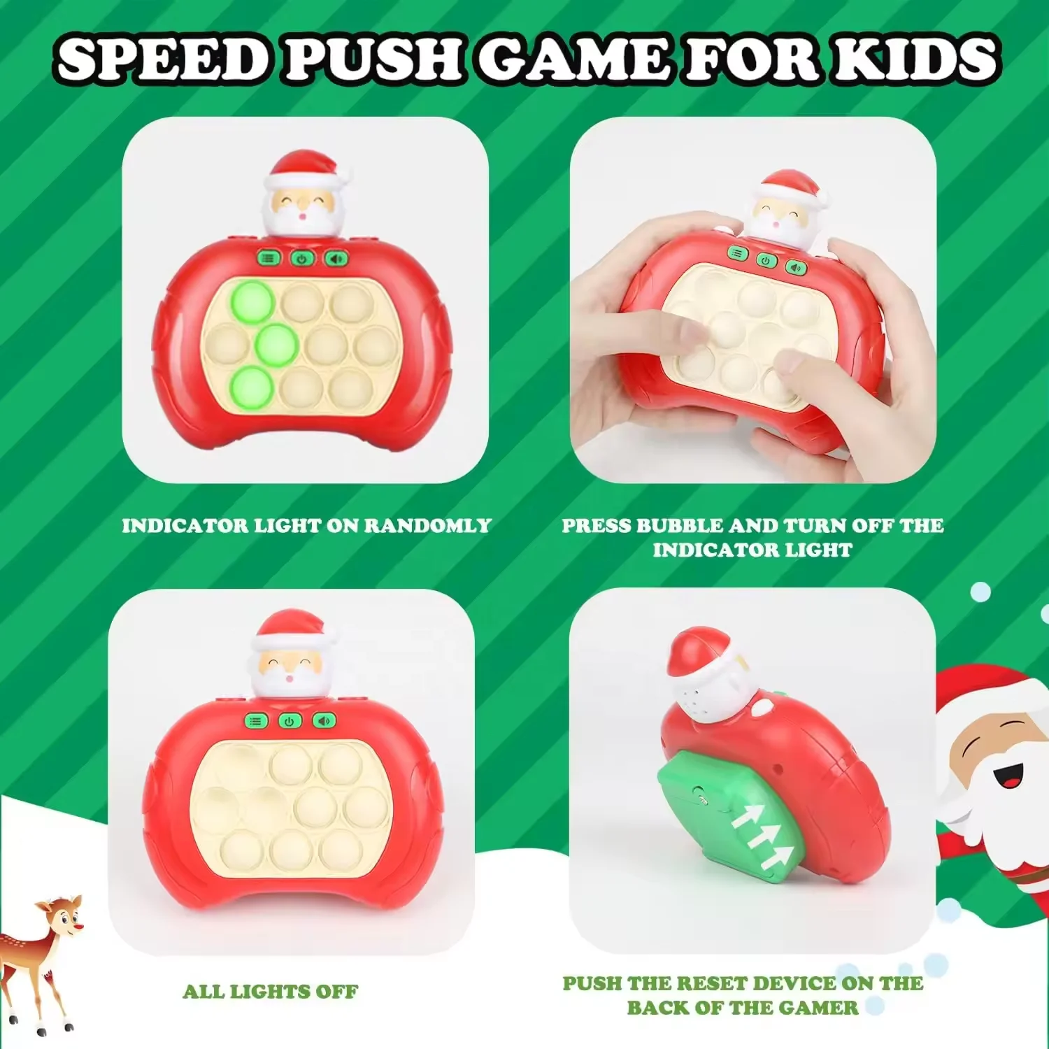 Quick Push Toy Quickly and Press Fidget Machine Santa Claus Finger Pressure Bubble Sensory Christmas Gift for Children