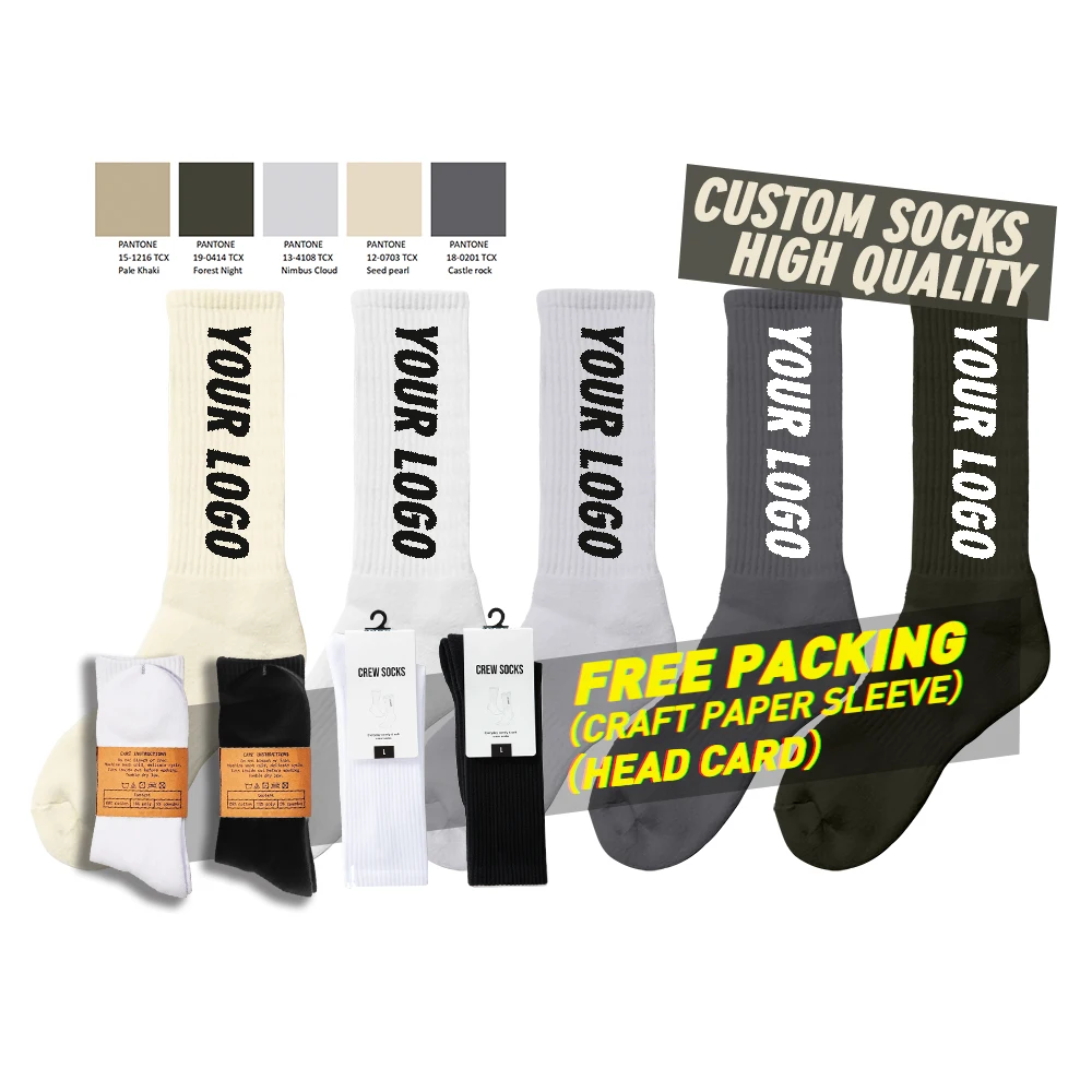 Socks Uron OEM Plain White Custom Crew Socks Embroidered Print Men Crew Socks with High Quality