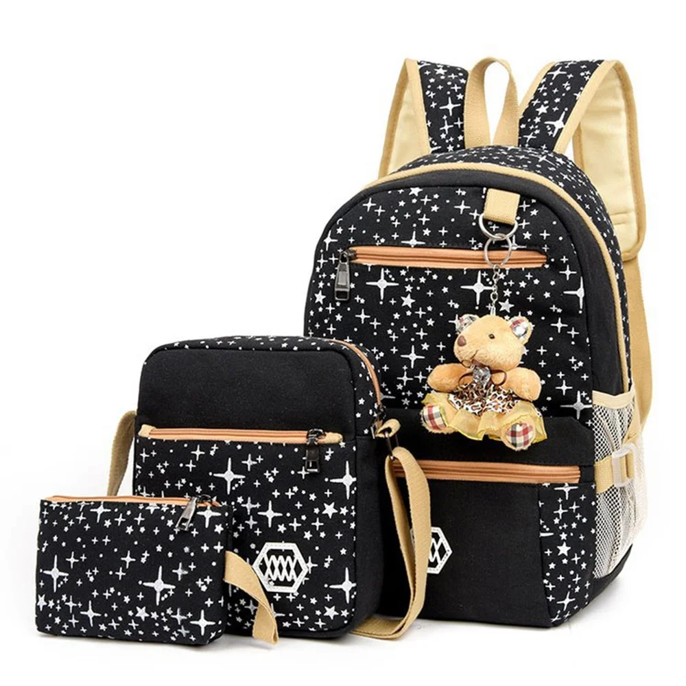  Amiqi 3pcs/set School Bags For Girls Women Backpack Star Printing Schoolbag Travel Bag