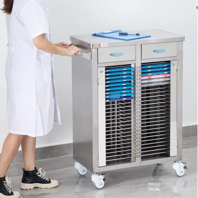 Wholesale Movable Medical Record Carts Stainless Steel Medical Record File Trolley