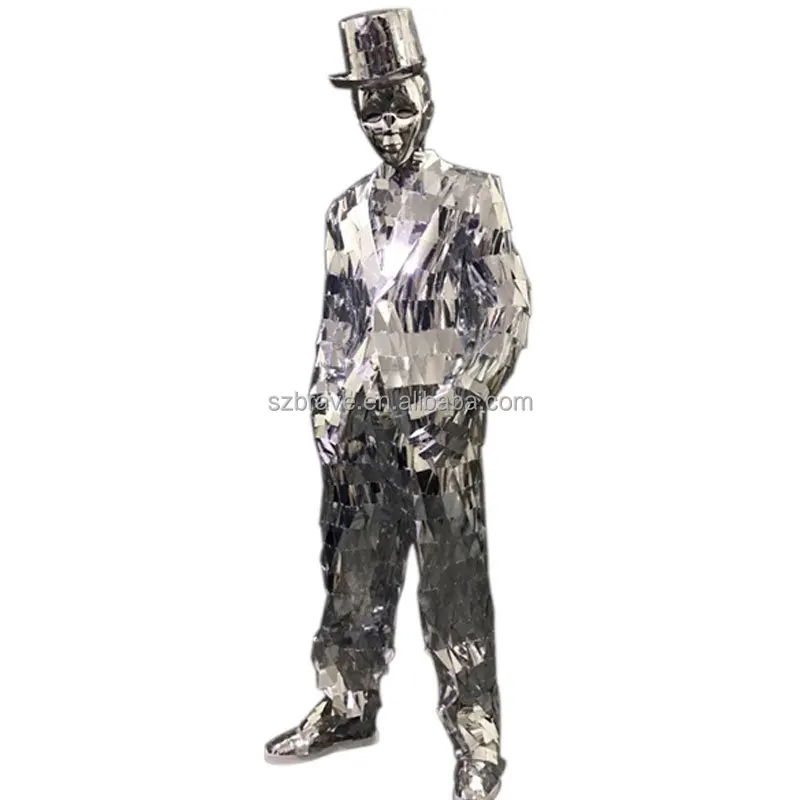 Customized Singer Club Stage Dance Performance Wear Silver Mirror Man Costume Mirror Women Dress Glass Robot Suit