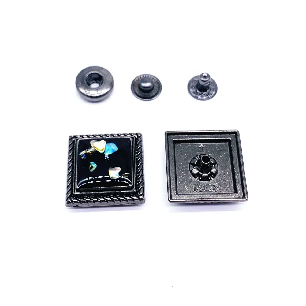 New Design Fancy Clothes Accessories Metal Zinc Alloy Square Enamel Varnish Press Snap Button with Sequin for