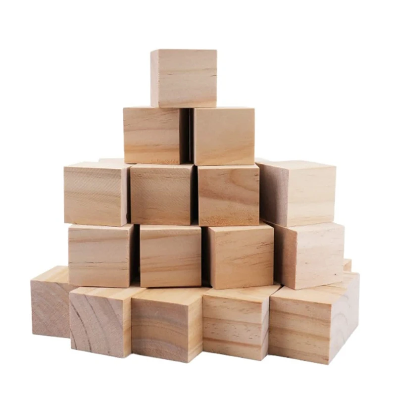 DIY Wooden Cubes   Small Blank Wooden Blocks, Unfinished Wood Blocks for Crafts, STEM, Dice, and Building Blocks for Stacking