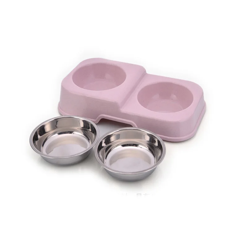 Marble Color Series Double Bowl Personality High and Low Design Anti Falling and Antiskid Stainless Steel Pet Tableware Basin Bo