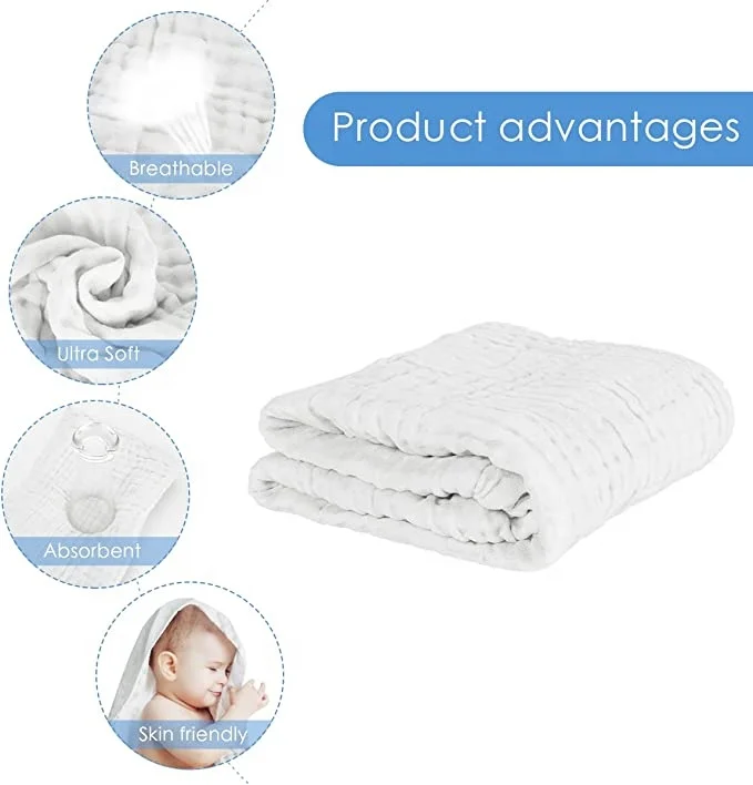 Muslin Baby Bath Towels Set 3 Pack Ultra Soft and Absorbent Baby Towels Infant Toddler Blanket Towel 6-Layer Natural Cotton Towe