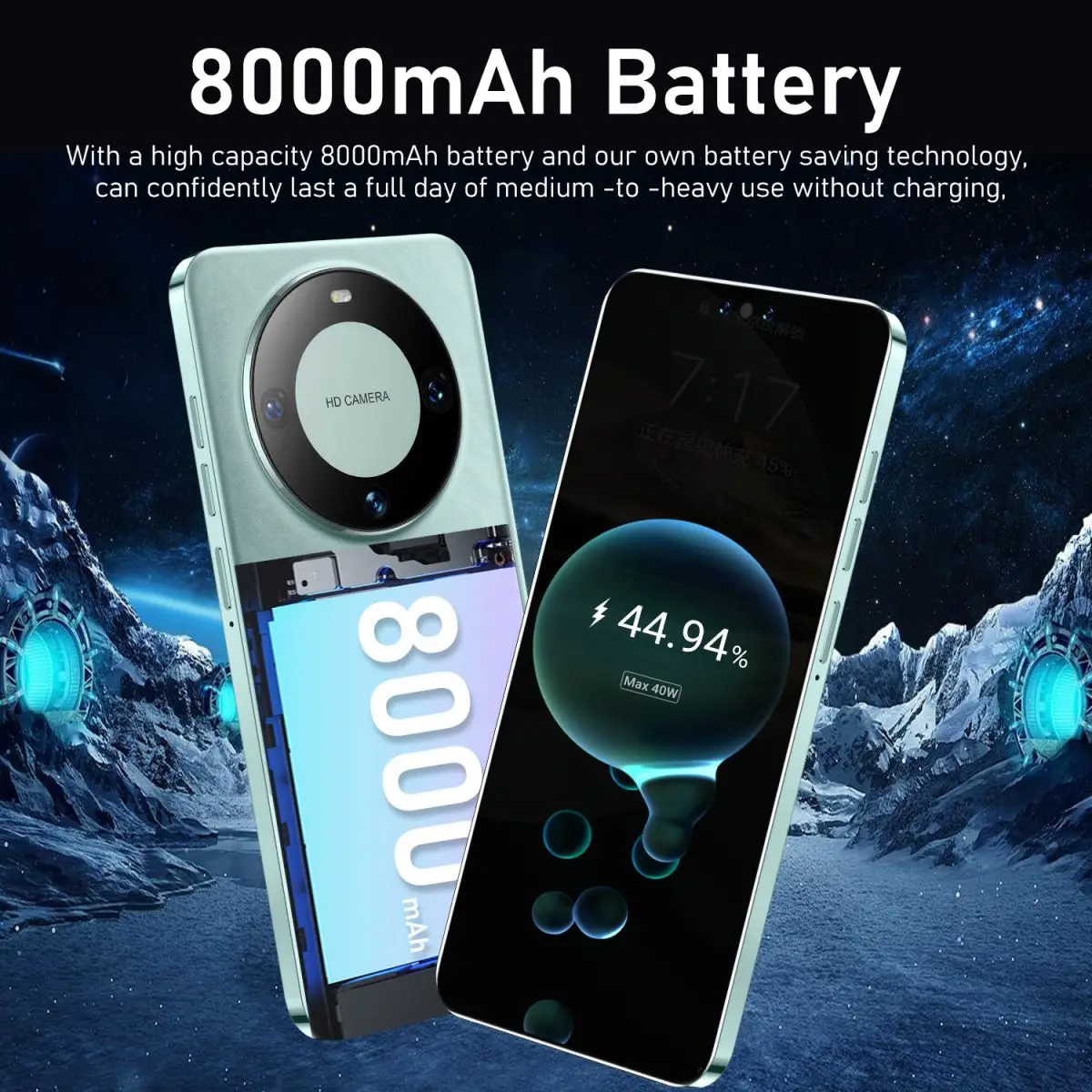 Лидер продаж Оригинальный разблокированный аккумулятор Mate 60 Pro 7 3 дюймов 16 ГБ + 1 ТБ 72МП 108 МП 8000 мАч мобильный телефон Android