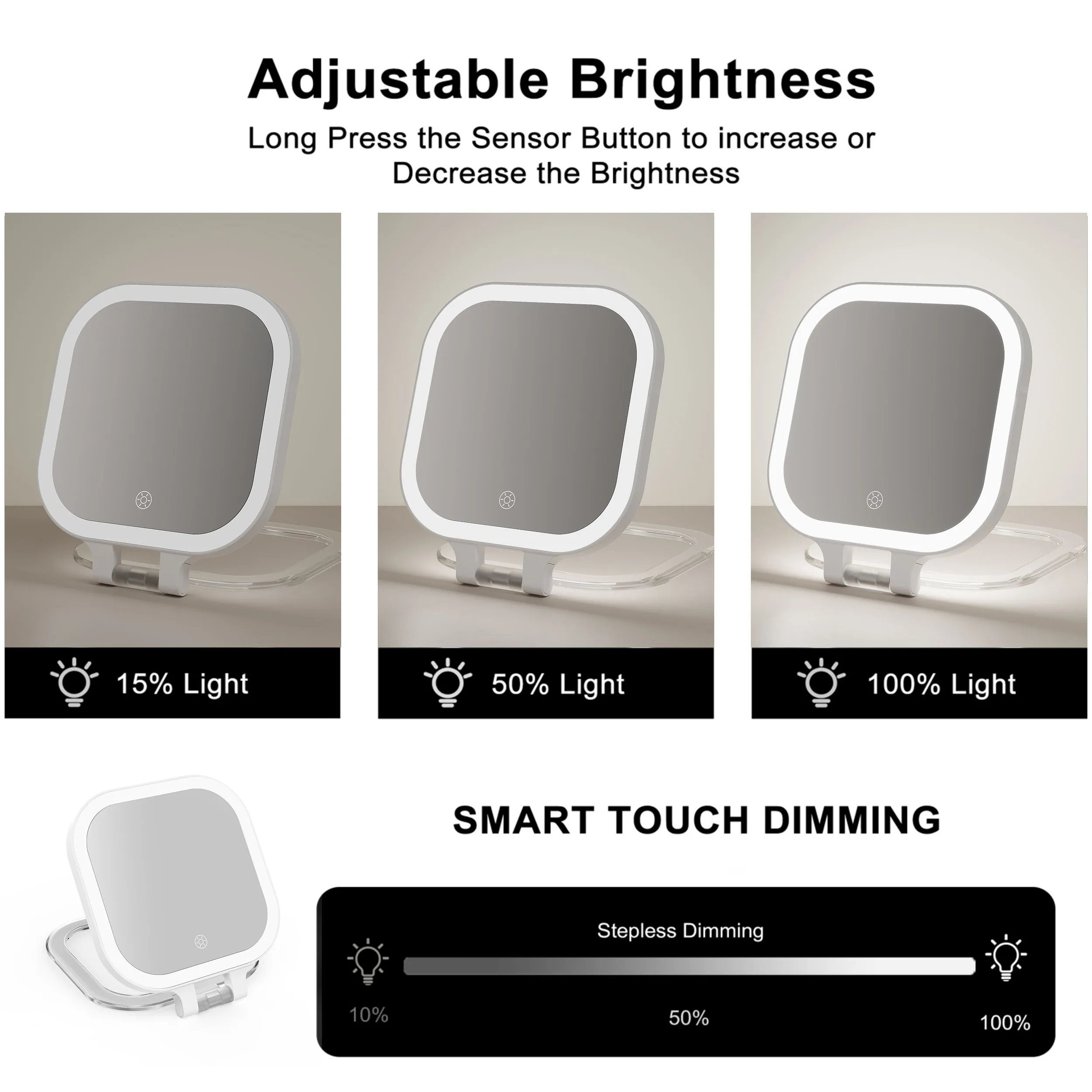 Factory Supply 10x Magnifier Double Side Portable Manufacturers Led Light Folding Travel Makeup Vanity With Lighted Mirror