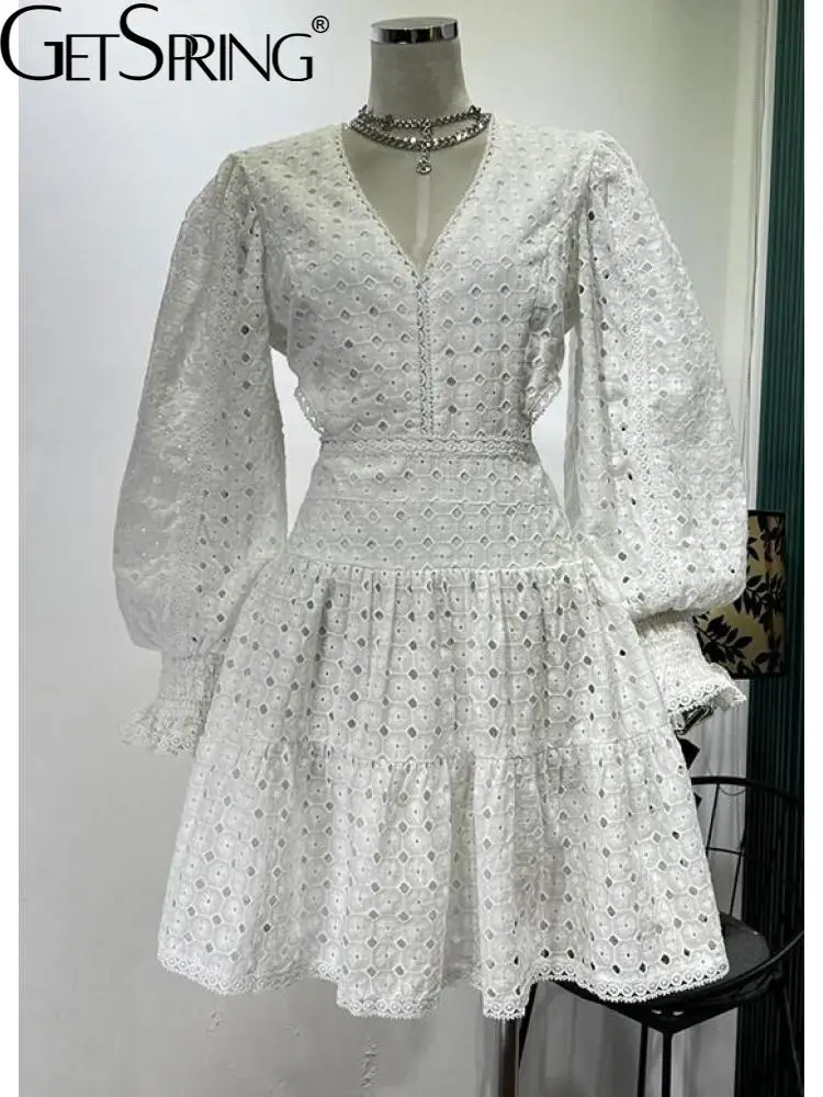Getspring Women Dress Lace Dress Long Sleeve Vintage Hollow Out Party Dress New 2022 Spring Summer wholesale dropship
