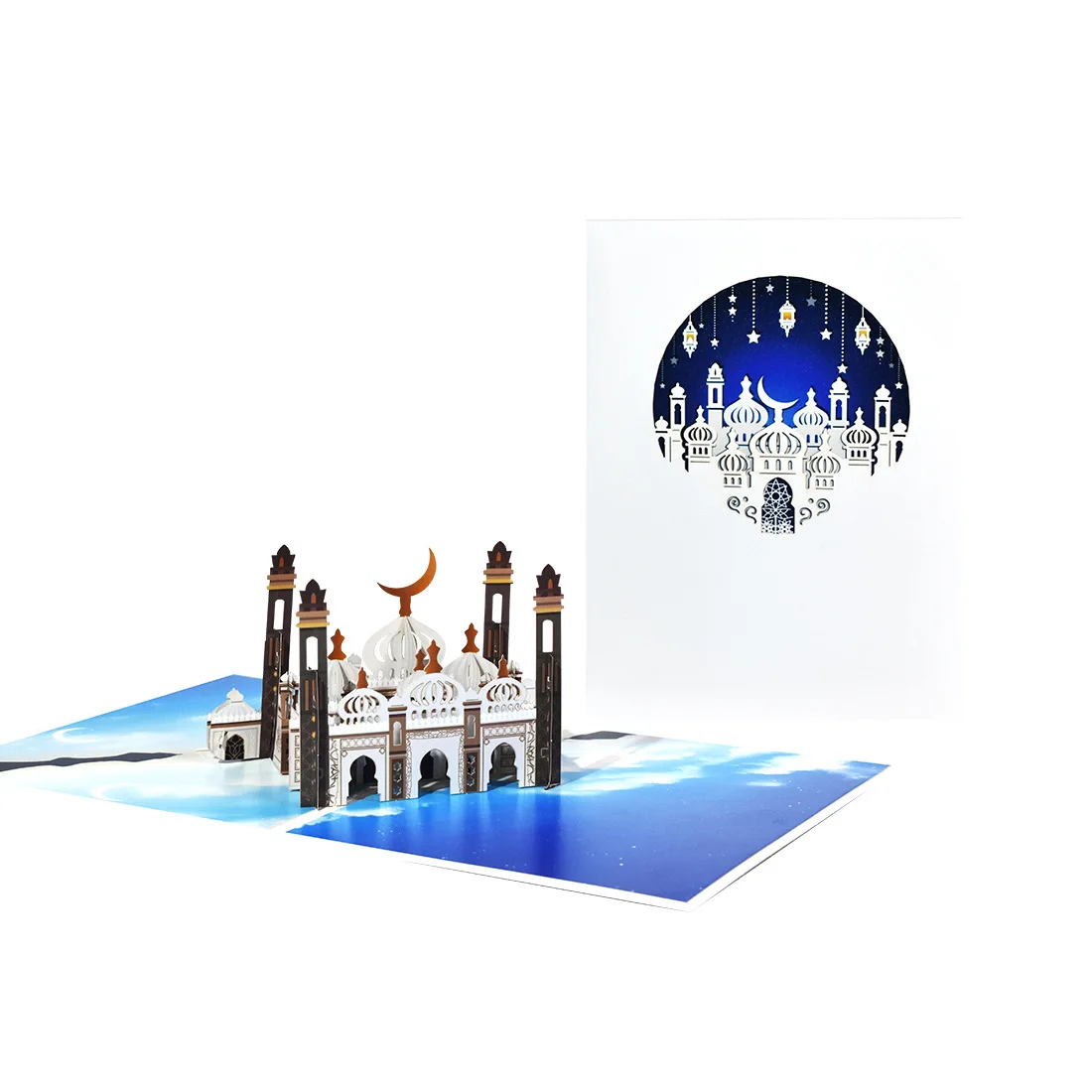 Muslim Festival 3D Moon Castle Greeting Cards Ramadan Kareem Pop Up Cards Eid Mubarak Gift Greeting Cards