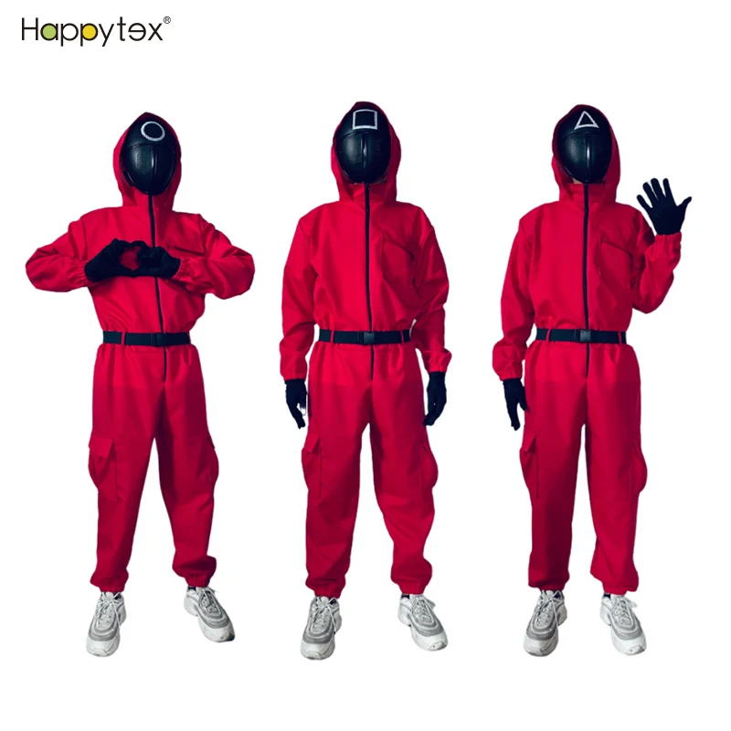 2021 Amazon Hot Sale Halloween Squidgame Cos Clothing Squid Game Costume Carnival With Belt Mask Red