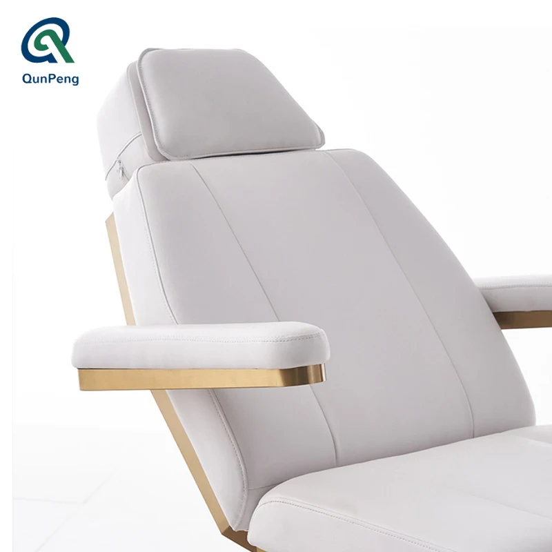 Qunpeng 2014 latest design electrical massage table gold base with light spa lash bed electric with 3 motors