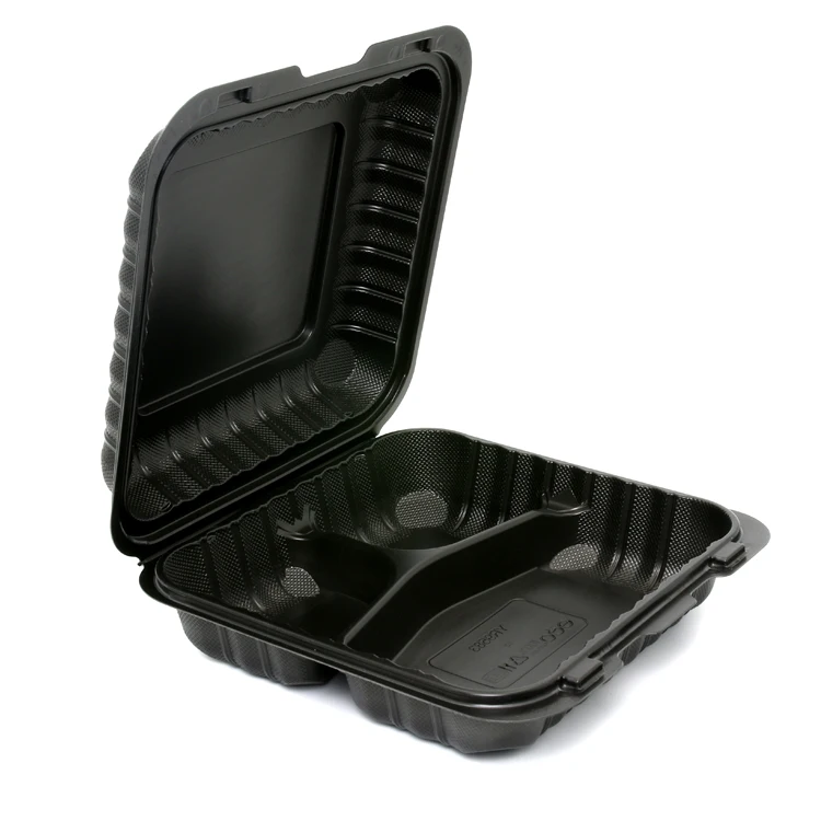 High quality microwave to go restaurant lunch box 8 x8 hinged three compartment styrofoam containers