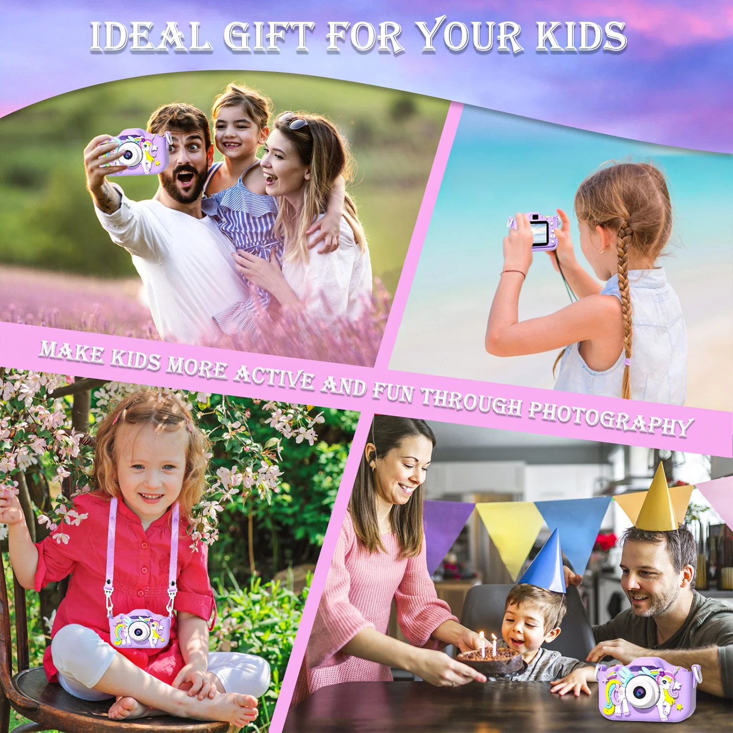 KC07-A03 Kids Camera Promotion Gifts 1080p Video Cartoon Selfie Mini Camera Kid Electronic Toys for Birthday Gifts