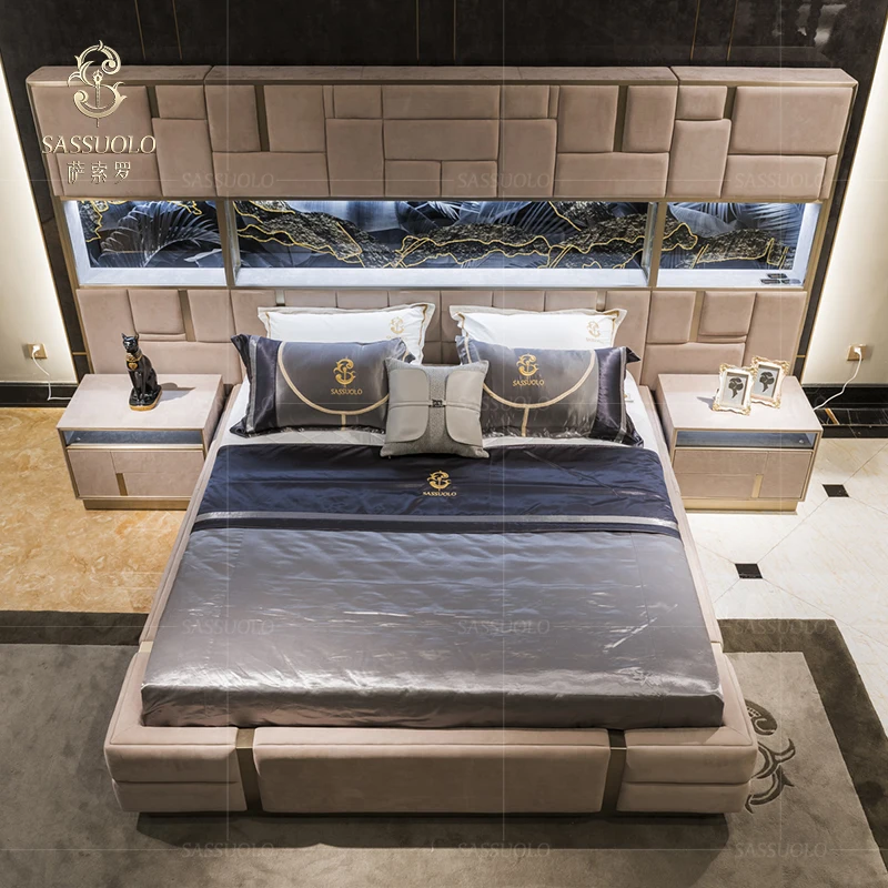  Кристальная живопись Sassuolo итальянский импорт нубук кожа размер King Size Bed ostentatious luxury