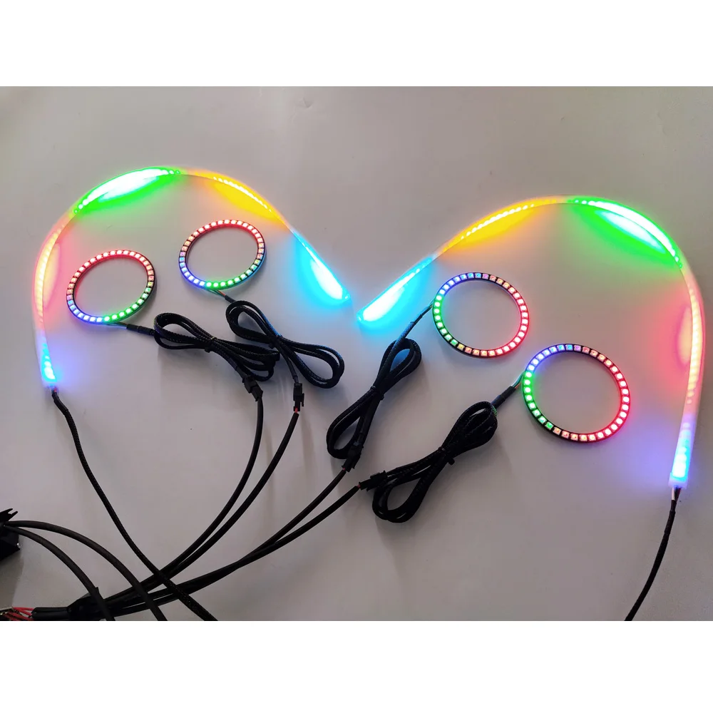 Misun new design headlight angel eye RGBW chasing flow led flexible white drl amber turn light switchback strip