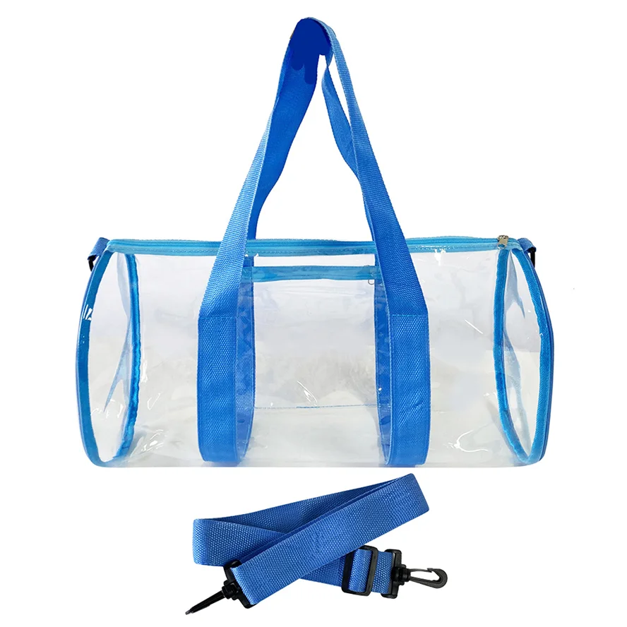 New Design Clear Sports See Through Barrel Duffle Bag Sport Cross Body Transparent VC Travel Weekend Overnight Bag