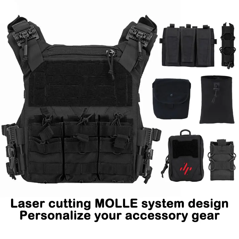 HuaSheng 900D Nylon Quick Release Plate Carrier Laser Cut MOLLE System Combat Tactical Vest for Outdoor Paintball Game