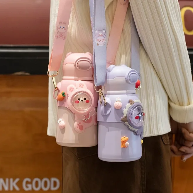 Children Thermos Mug Stainless Steel Leak-Proof Vacuum Flask With Straw Cartoon Thermal Water Bottle Thermocup Drinkware